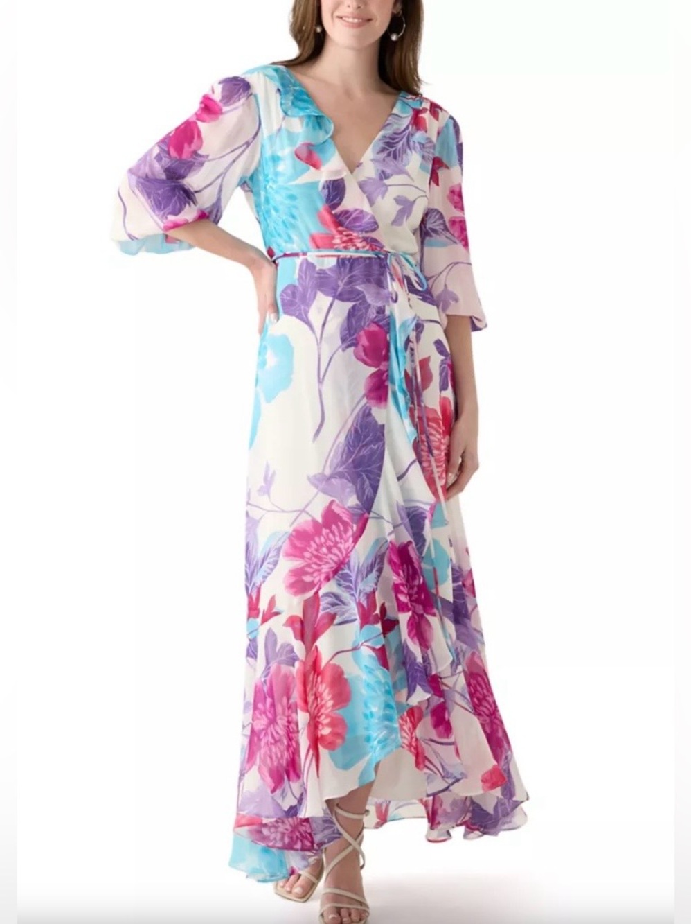 100% Silk Vintage Eliza Scott Pink Blue Abstract Midi Dress | Size 8